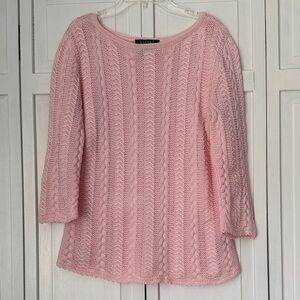 Ralph Lauren Pink Cable Knit Sweater Boatneck 3/4 Sleeve Classic Preppy Sz M